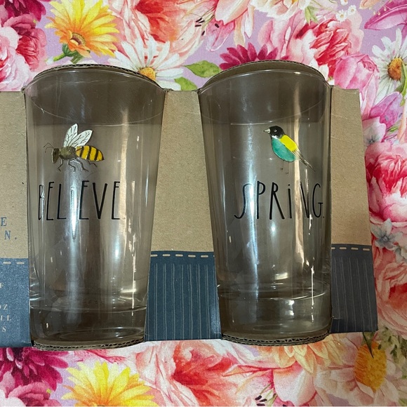 Rae Dunn 4 glass cup set spring - Picture 3 of 3